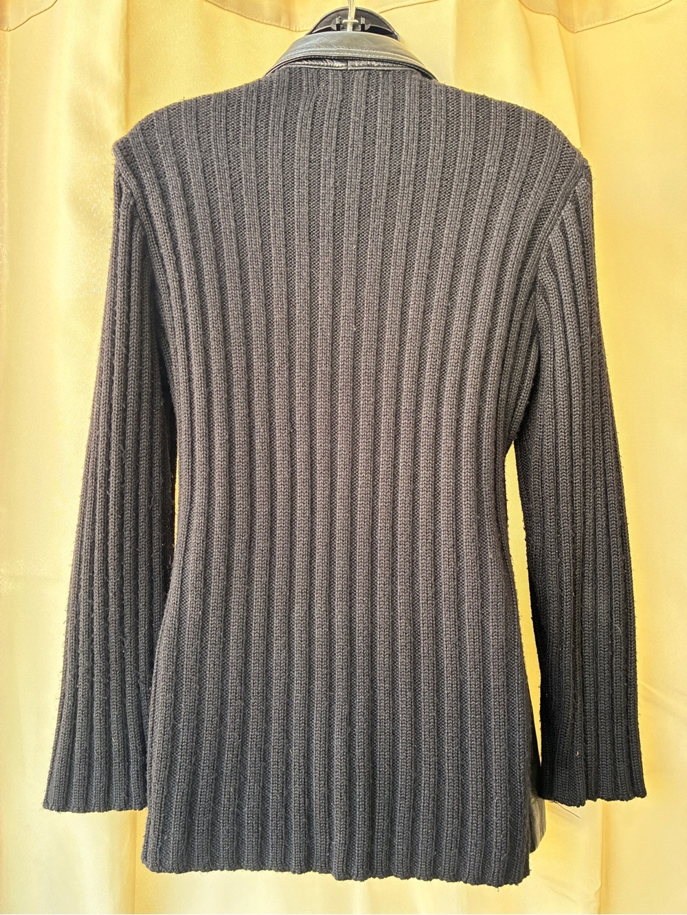 Vintage Carole Little Black Leather & Wool Sweater Jacket | Size Medium - Picture 5 of 10